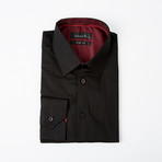 Contrast Stitch Button-Up Shirt // Black + Red (M)