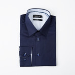 Contrast Placket Button-Up Shirt // Navy (L)