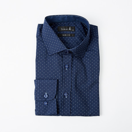 Polka Dot Print Button-Up Shirt // Navy (L)