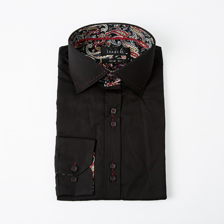 Flower Power Cuff Button-Up Shirt // Black + Red (S)