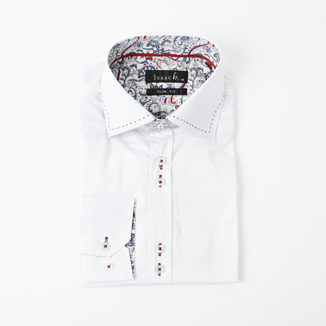 Flower Power Cuff Button-Up Shirt // White +Blue (S)