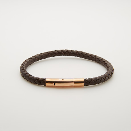 Leather + Rose Gold Bracelet // Brown