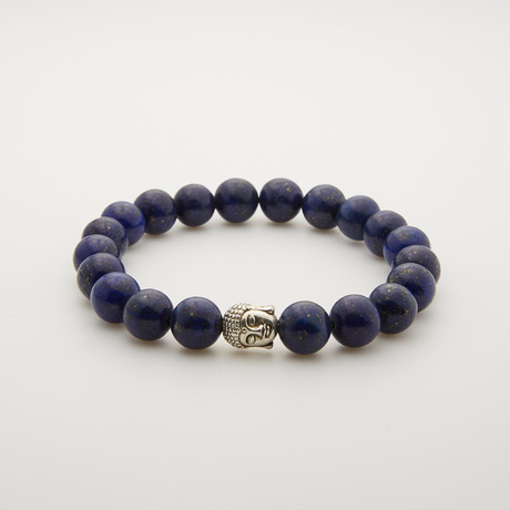 Jean Claude Jewelry // Agate + Silver Plated Buddha Bracelet // Blue
