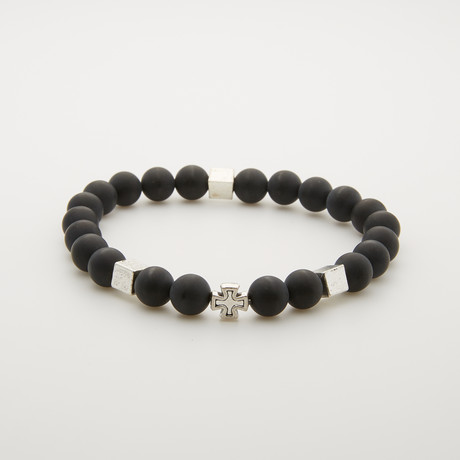 Onyx + Metal Cross Bead Bracelet // Black