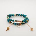 Dell Arte // Peacock Stone Adjustable Shamballa Bracelet // Turquoise // Set of 2