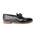 Christian Croc Embossed Patent Bow Loafer // Black (Euro: 40)