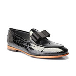 Christian Croc Embossed Patent Bow Loafer // Black (Euro: 41)