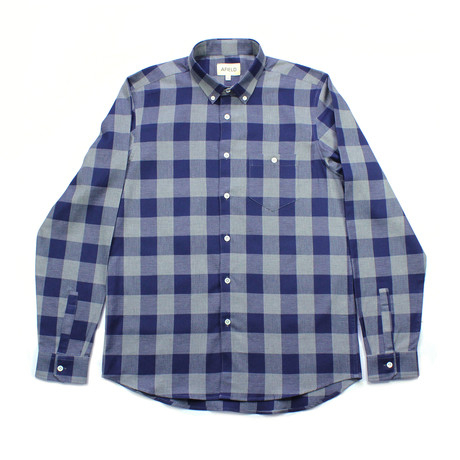 Button-Up Long Sleeve Shirt // Navy Check (S)