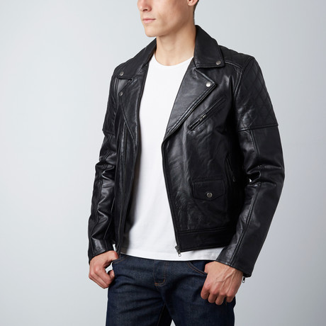 Paxton Quilted Shoulder Moto Jacket // Black (M)