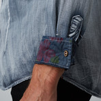 Yin + Yang Slim Fit Denim Shirt // Grey + Blue (2XL)