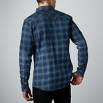 Printed Plaid Slim Fit Denim Shirt // Blue (M)