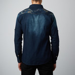 Western Fauna Slim Fit Denim Shirt // Blue (XL)