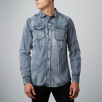 Yin + Yang Slim Fit Denim Shirt // Grey + Blue (2XL)
