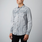 Western Edition Slim Fit Denim Shirt // Grey + Blue (XL)