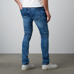 Knee Pleated Slim Straight Stretch Denim Pant // Light Blue (32WX32L)