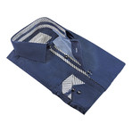 Polka Dot Striped Trim Button-Up Shirt // Navy (S)