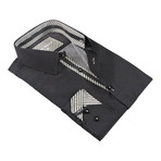 Polka Dot Striped Trim Button-Up Shirt // Black (S)