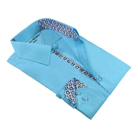 Flutter Print Trim Button-Up Shirt // Turquoise (S)