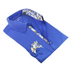 Paisley Print Trim Button-Up Shirt // Royal (XL)