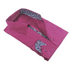 Greco Print Trim Button-Up Shirt // Plum (M)