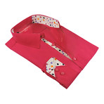 Daffodil Print Trim Button-Up Shirt // Fushia (M)