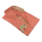 Spring Flora Print Trim Shirt Button-Up Shirt // Coral (L)
