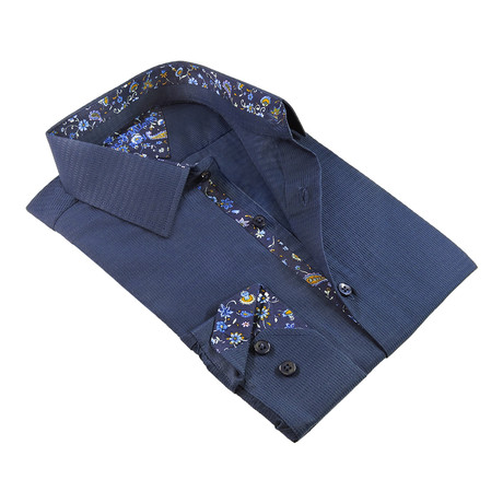 Tally Texture Button-Up Shirt // Navy (S)
