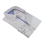 Flora Button-Up Shirt // White + Royal (L)