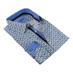 Flutter Repitition Button-Up Shirt // White + Turquoise (M)