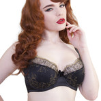 Karine Lace Overlay Bra Black+Gold (32DD)