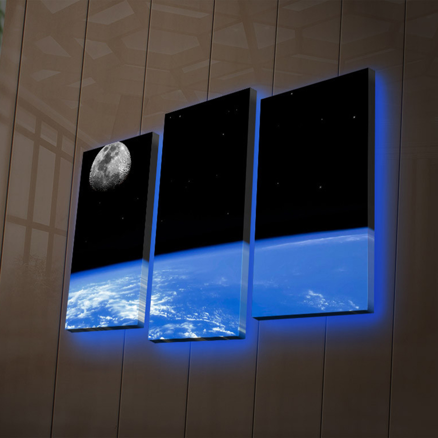 Earth + Moon - LED Canvas Art - Touch 