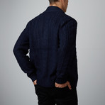 Shawl Collar Fisherman Cardigan // Navy (XL)