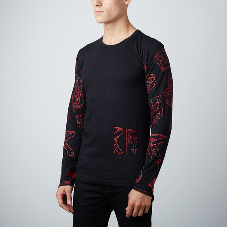 DJ Long Sleeve Crew Neck // Black + Red (S)