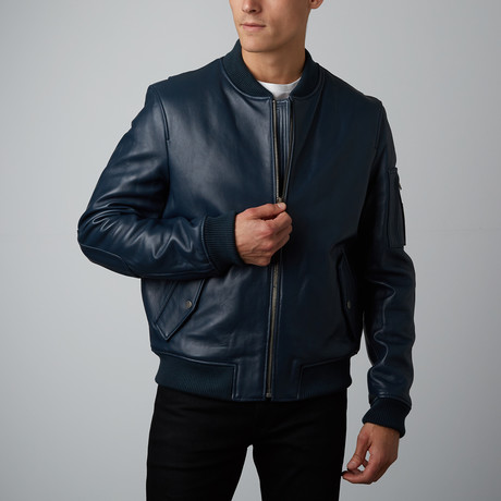 Mason + Cooper // Avery Flight Leather Jacket // Navy (S)