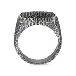 Hammered Cushion Pave Ring // Solid Silver (Size 8)