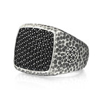 Hammered Cushion Pave Ring // Solid Silver (Size 8)