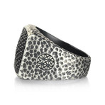 Hammered Cushion Pave Ring // Solid Silver (Size 8)