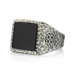 Hammered Square Onyx Ring // Solid Silver (Size 8)