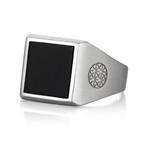 Brushed Square Onyx Ring // Solid Silver (Size 8)