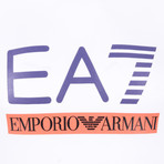 EA7 Linear Block Chest Logo Tee // White + Purple + Orange (M)