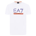 EA7 Linear Block Chest Logo Tee // White + Purple + Orange (M)