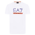 EA7 Linear Block Chest Logo Tee // White + Purple + Orange (XL)