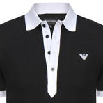 Contrast Collar Embroidered Logo Polo // Black + White (S)