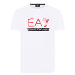 EA7 Linear Block Chest Logo Tee // White + Red + Black (XL)