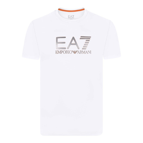 Metallic EA7 Linear Chest Logo Tee // White + Silver + Orange (S)