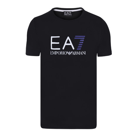 EA7 Linear Chest Logo Tee // Black + White + Royal (L)