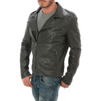 Zip Leather Jacket // Grey (XL)