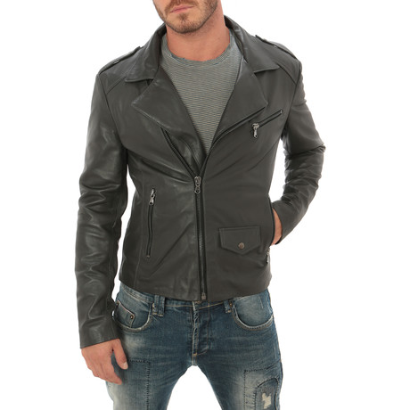 Zip Leather Jacket // Grey (S)