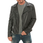 Zip Leather Jacket // Grey (XL)