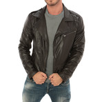 Zip Leather Jacket // Dark Brown (L)